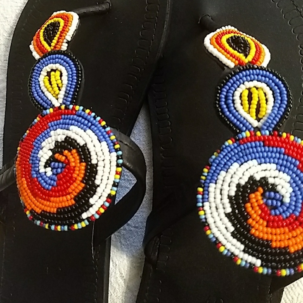 Size 40 - Leather Beaded Flip Flops
